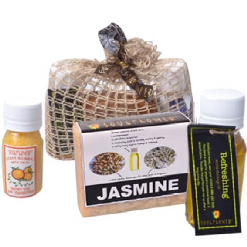Soulflower Jute Mini Bath Set With  Green Tea & Tangerina Bath Salt