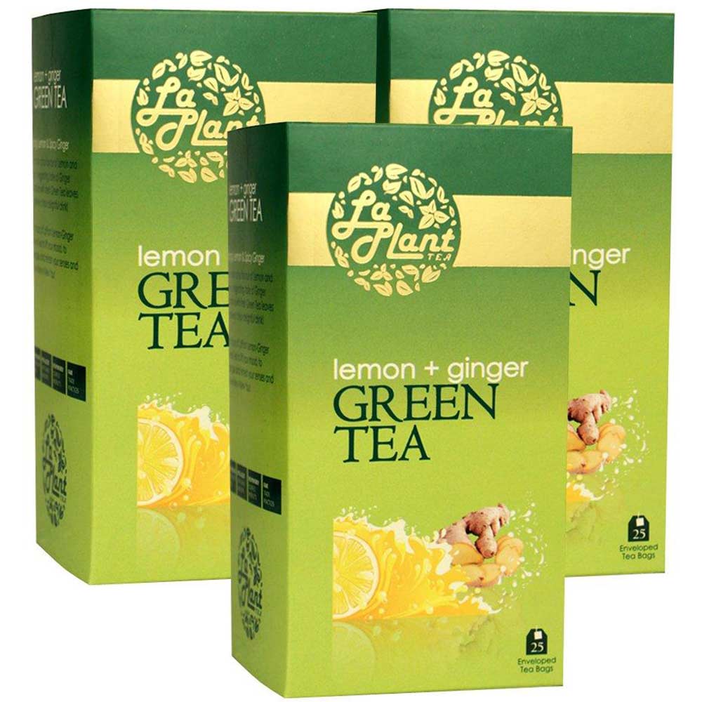 Laplant Green Tea,  25 Piece(s)/Pack  Lemon & Ginger (Pack of 3) 