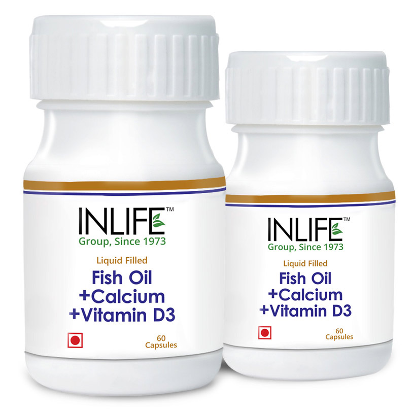 INLIFE Fish Oil + Calcium + Vitamin D3 (500 mg) Pack of 2, 60 capsules