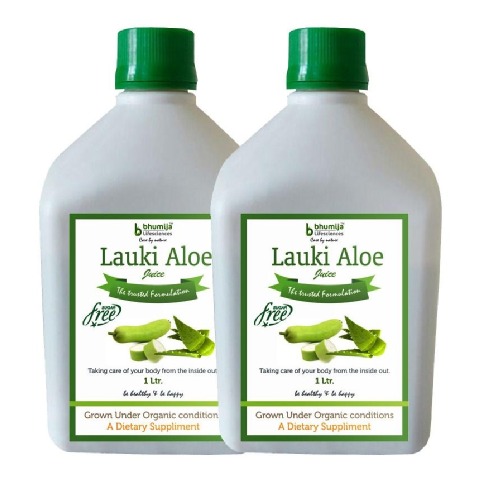 Bhumija Lauki Aloe Juice - Pack of 2, Sugar Free 1 L Bhumija Lauki Aloe Juice - Pack of 2, Sugar Free 1 L