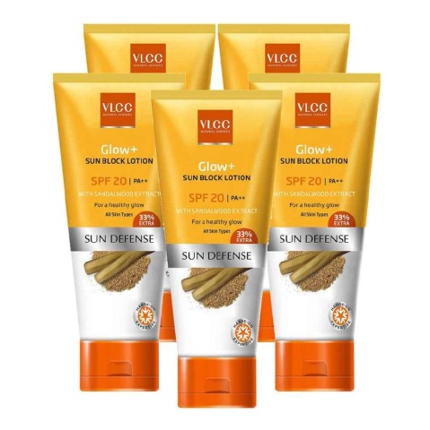 VLCC Glow+ Sun Block Lotion SPF 20 - Pack of 5, 50 ml Sun Defense VLCC Glow+ Sun Block Lotion SPF 20 - Pack of 5, 50 ml Sun Defense