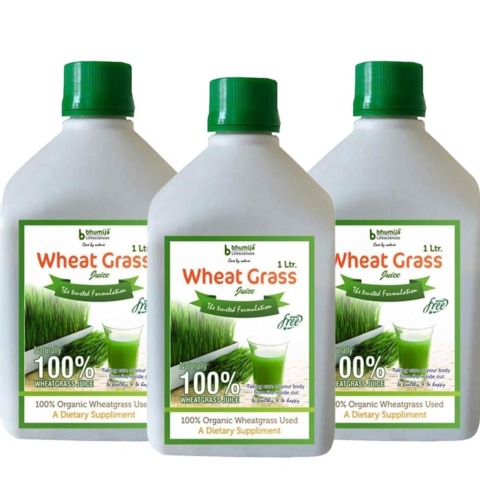 Bhumija Wheat Grass Juice - Pack of 3, Sugar Free 1 L Bhumija Wheat Grass Juice - Pack of 3, Sugar Free 1 L