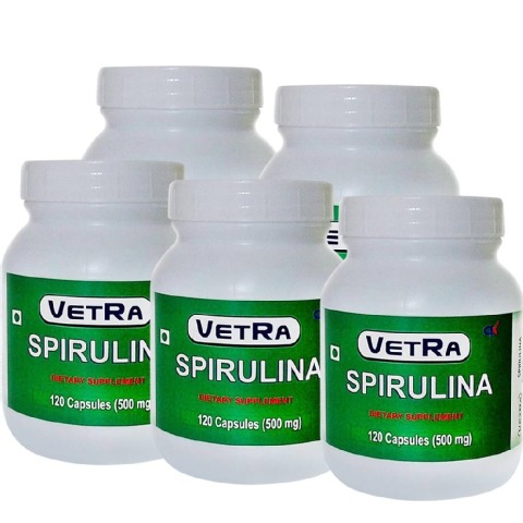 Vetra Spirulina (500 mg) - Pack of 5 120 capsules Vetra Spirulina (500 mg) - Pack of 5 120 capsules