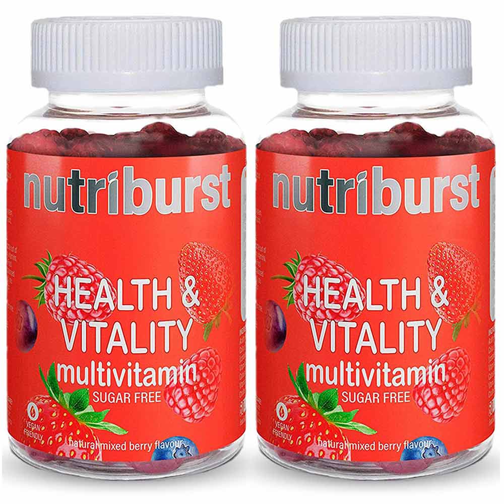 1 - Nutriburst Health & Vitality Multivitamins,  60 gummies  Natural Mixed Berry Pack of 2 