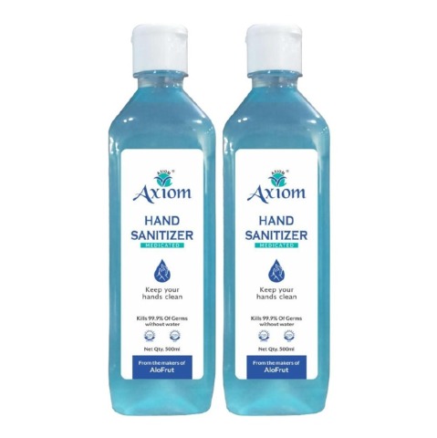 Axiom Medicated Hand Sanitizer,  Fragrance Free  500 ml  Kills 99.99% of Germs without Water Pack of 2 