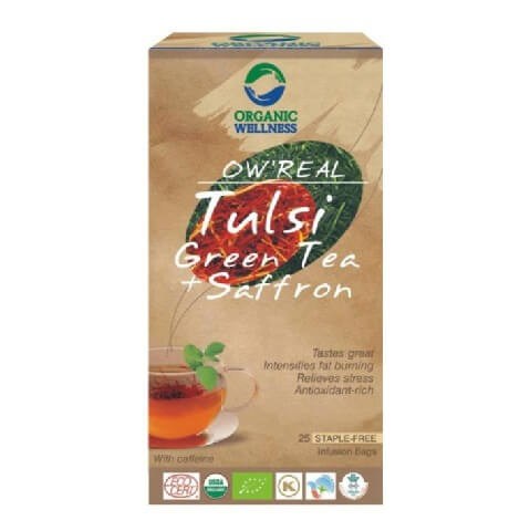 Organic Wellness OW' Real Tulsi Green Tea+Saffron,  25 Tea Bag(s)  Natural 