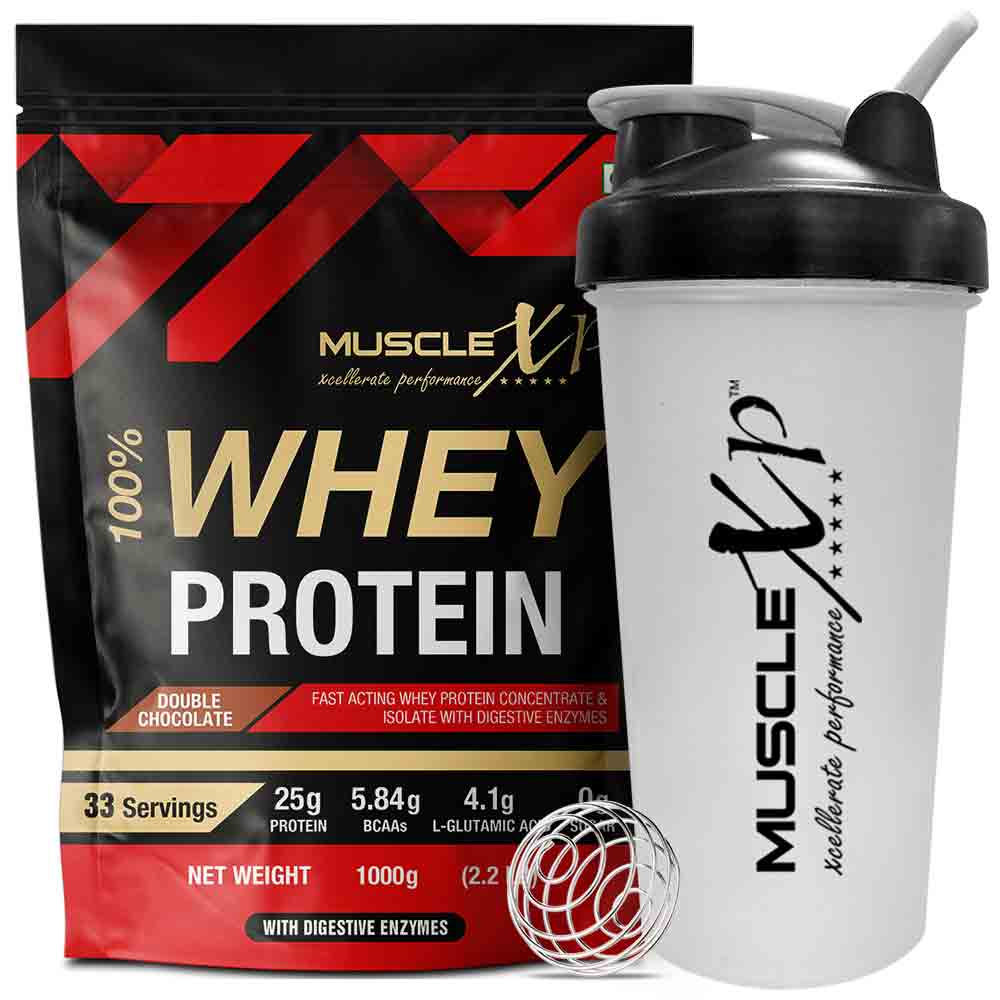 1 - MuscleXP 100% Whey Protein with Digestive Enzyme,  2.2 lb  Double Chocolate 