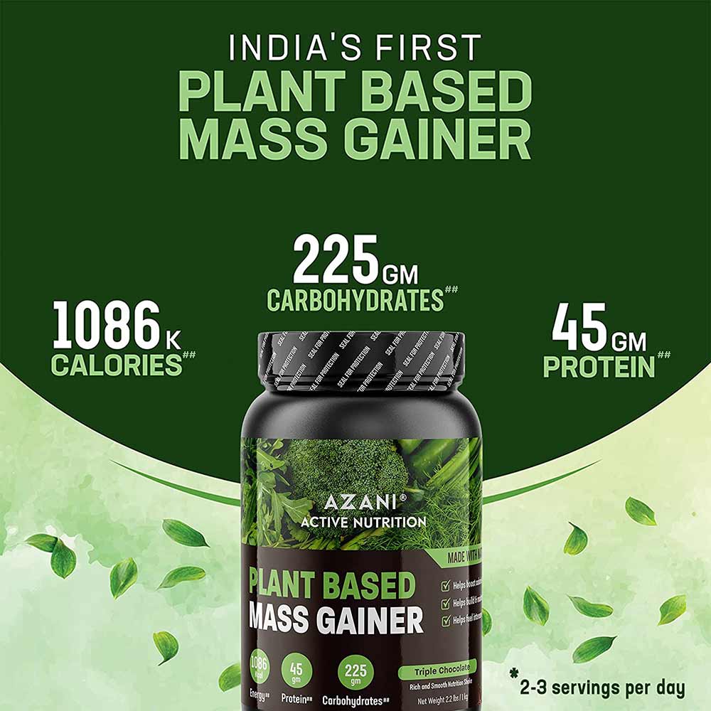 2 - Azani Active Nutrition Plant Based Mass Gainer,  2.2 lb  Triple Chocolate 