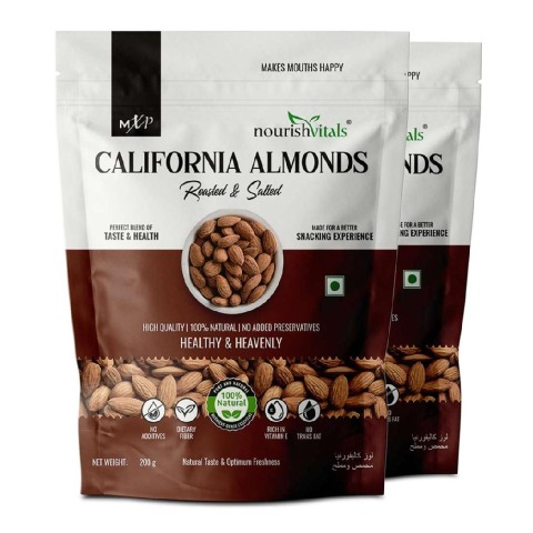 1 - NourishVitals California Almonds, Roasted & Salted Pack of 2 200 g