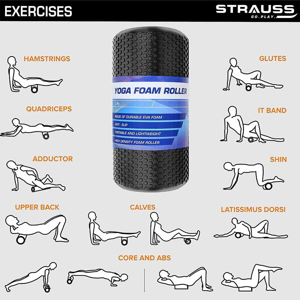 5 - Strauss Standard Yoga Massage Eva Foam Roller,  Black  45cm 