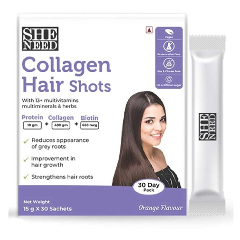 1 - SheNeed Collagen Hair Shot,  30 sachets/pack  Orange 