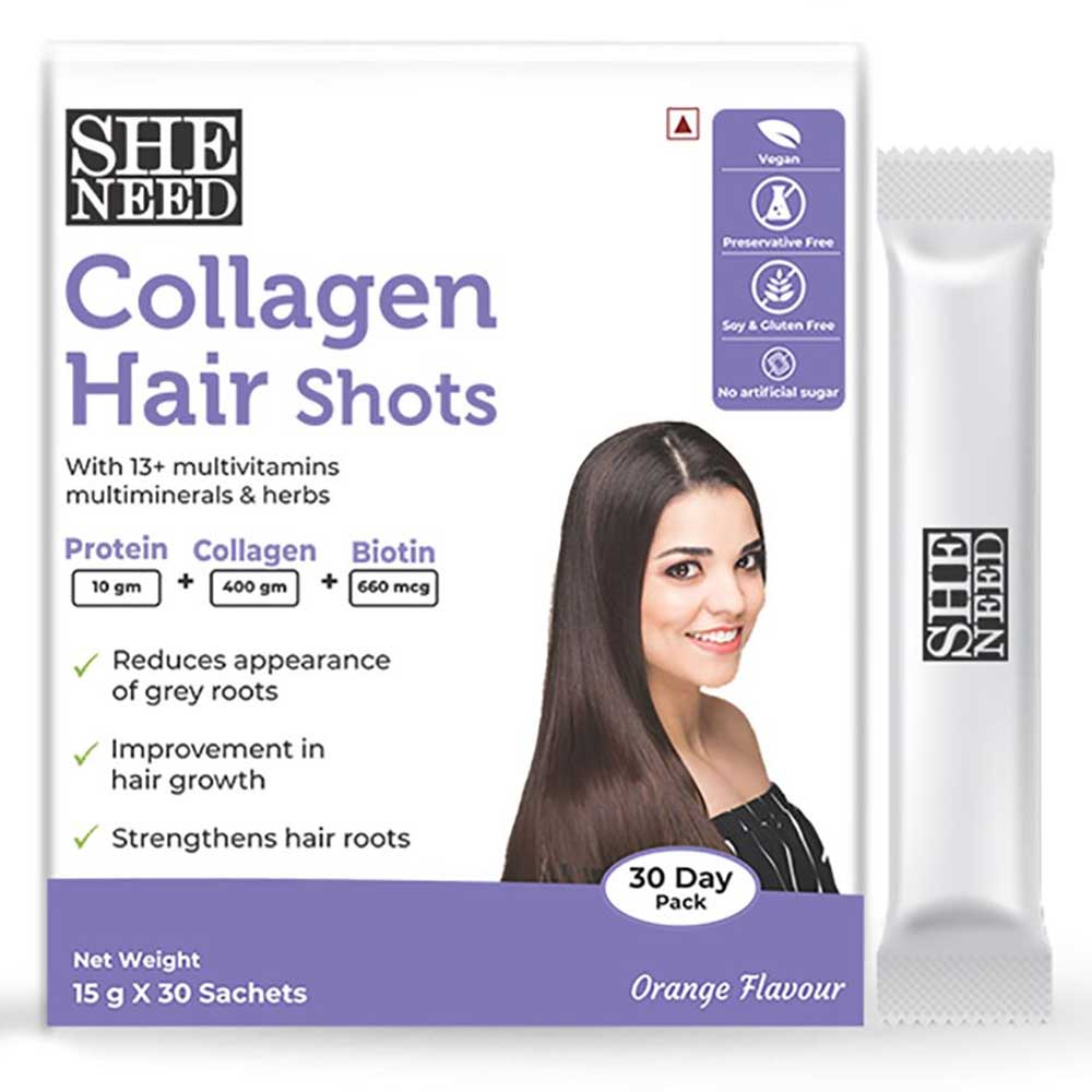 1 - SheNeed Collagen Hair Shot,  30 sachets/pack  Orange 