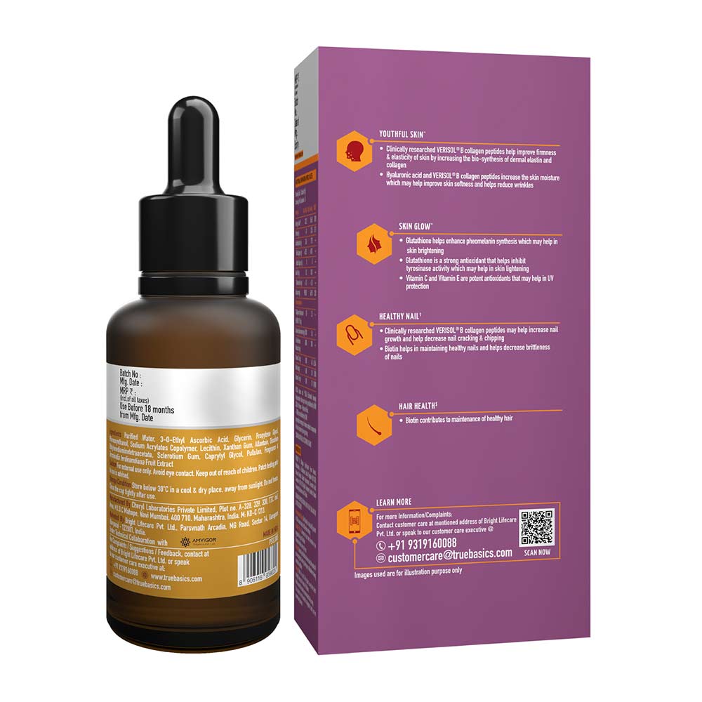 1 - TrueBasics Collagen Skin 15 units Collagen Flavour + Vitamin C Serum Combo,  30 ml  Unflavoured