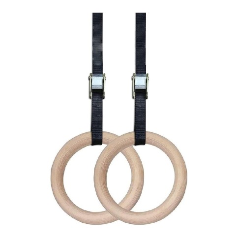 Strauss Wooden Gymnastics Ring with Adjustable Straps,  White  Free Size 