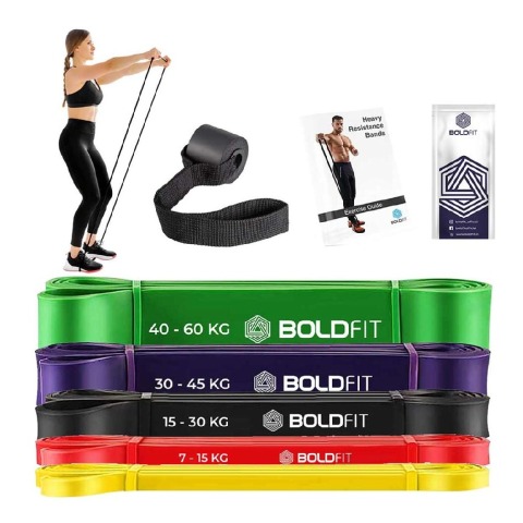 1 - Boldfit Heavy Resistance Band,  Yellow Red Black Purple Green (Pack Of 5)  Assorted 