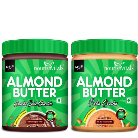 1 - NourishVitals Irresistibly Tasty Combo, 2 Piece(s)/Pack Almond Butter (Crunchy Dark Chocolate) + Natural Almond Butter (Extra Crunchy)