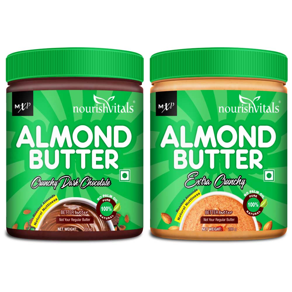 1 - NourishVitals Irresistibly Tasty Combo,  2 Piece(s)/Pack  Almond Butter (Crunchy Dark Chocolate) + Natural Almond Butter (Extra Crunchy) 