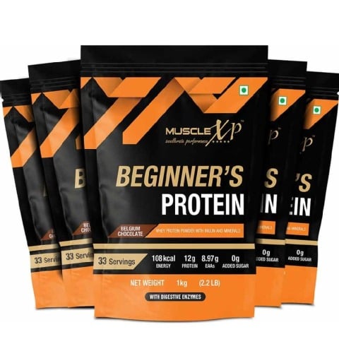 1 - MuscleXP Beginner's Protein with Digestive Enzymes, 2.2 lb Belgium Chocolate (Pack of 5)