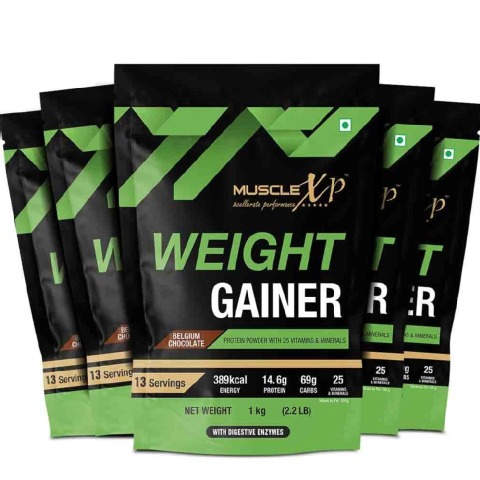 1 - MuscleXP Weight Gainer with Digestive Enzymes,  2.2 lb  Belgium Chocolate (Pack of 5) 