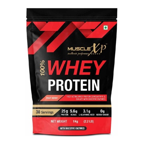 1 - MuscleXP 100% Whey Protein with Digestive Enzyme, 2.2 lb Fruit Berry