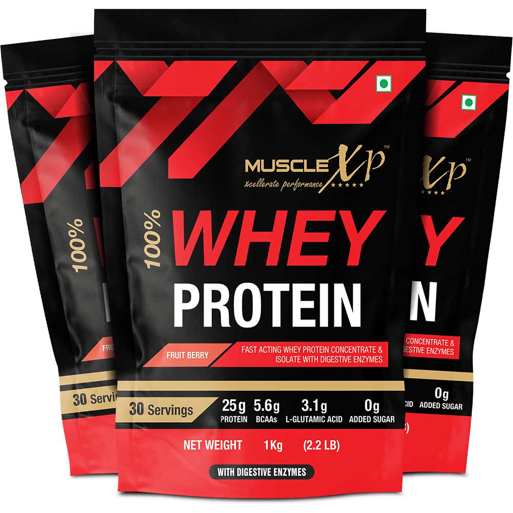 1 - MuscleXP 100% Whey Protein with Digestive Enzyme,  2.2 lb  Fruit Berry (Pack of 3) 