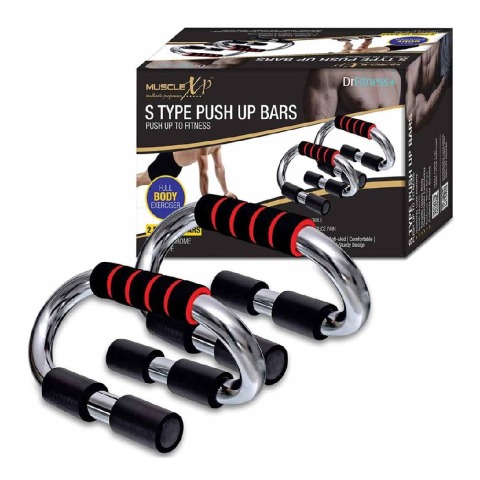 1 - MuscleXP S Type Push Up Bars,  Black & Red  Free Size 