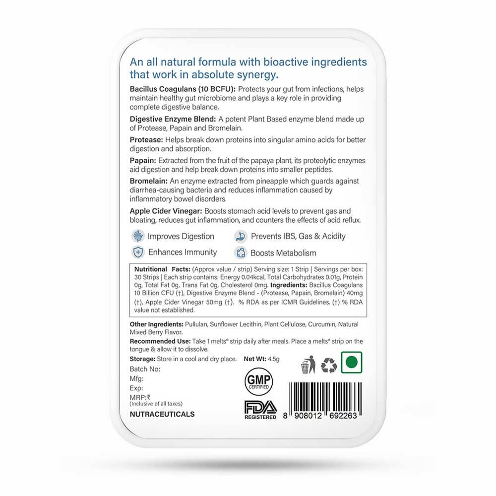 2 - Wellbeing Nutrition Melts Healthy Gut Probiotic+Enzymes+ACV,  30 Strip(s)  Mixed Berry Blast 