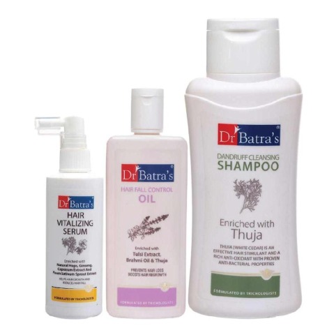 Dr Batra's Hair Vitalizing Serum, Dandruff Cleansing Shampoo - 500 ml & Hair Fall Control Oil- 200 ml Combo, 3 Piece(s)/Pack Hair Fall Control
