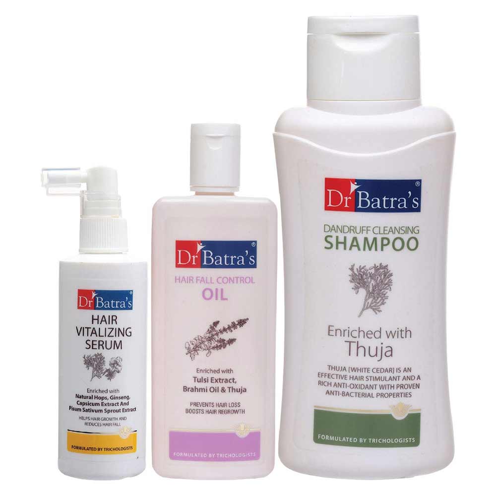 Dr Batra's Hair Vitalizing Serum, Dandruff Cleansing Shampoo - 500 ml & Hair Fall Control Oil- 200 ml Combo,  3 Piece(s)/Pack  Hair Fall Control 