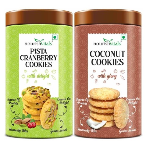 1 - NourishVitals Cookies,  0.120 kg  Pista Cranberry+Cocount Combo 