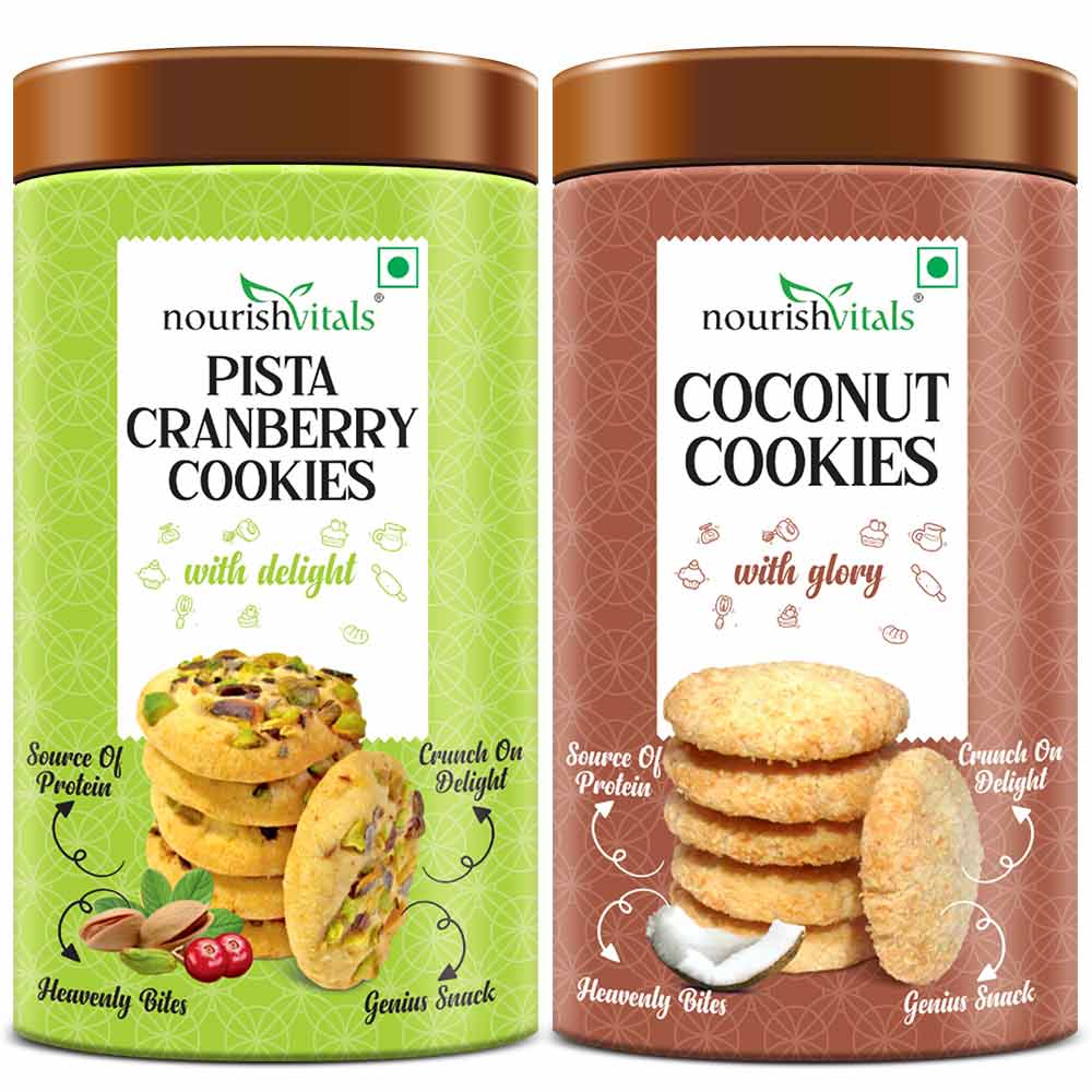 1 - NourishVitals Cookies,  0.120 kg  Pista Cranberry+Cocount Combo 
