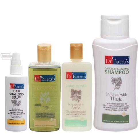Dr Batra's Hair Vitalizing Serum 125 ml, Dandruff Cleansing Shampoo - 500 ml, Hair Oil - 200 ml & Conditioner 200 ml Combo, 4 Piece(s)/Pack Hair Care