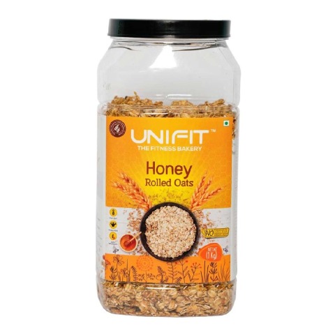 1 - UNIFIT Honey Rolled Oats,  1 kg  Unflavoured 
