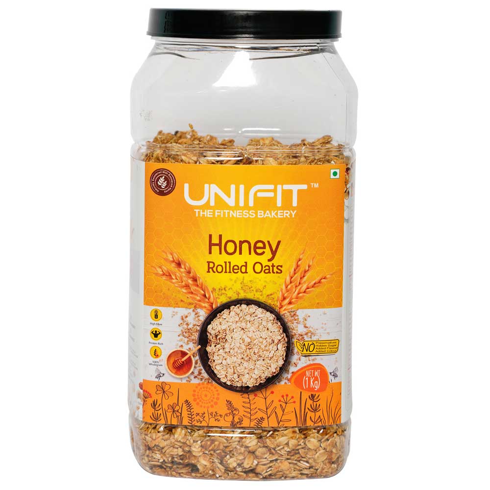 1 - UNIFIT Honey Rolled Oats,  1 kg  Unflavoured 