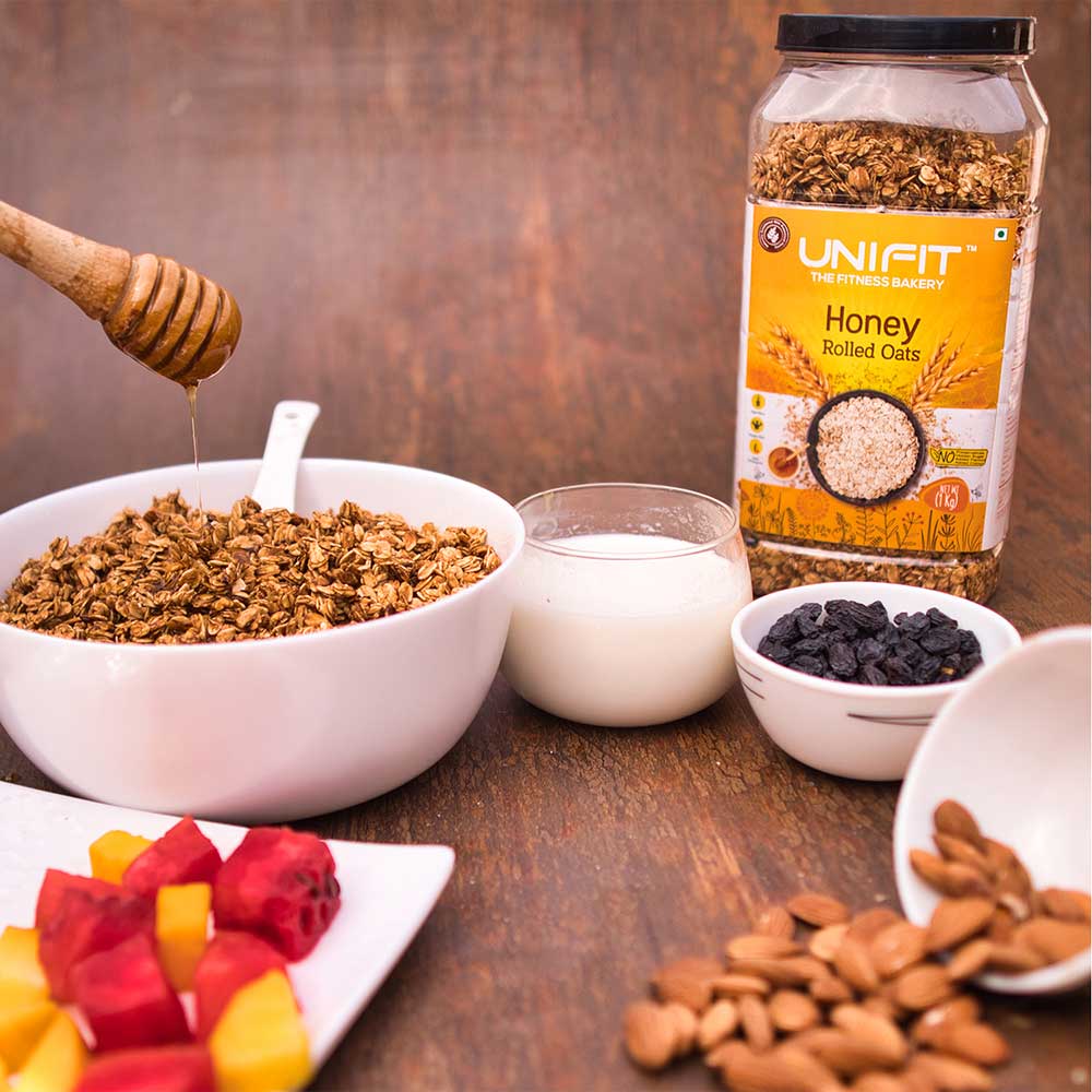 6 - UNIFIT Honey Rolled Oats,  1 kg  Unflavoured 