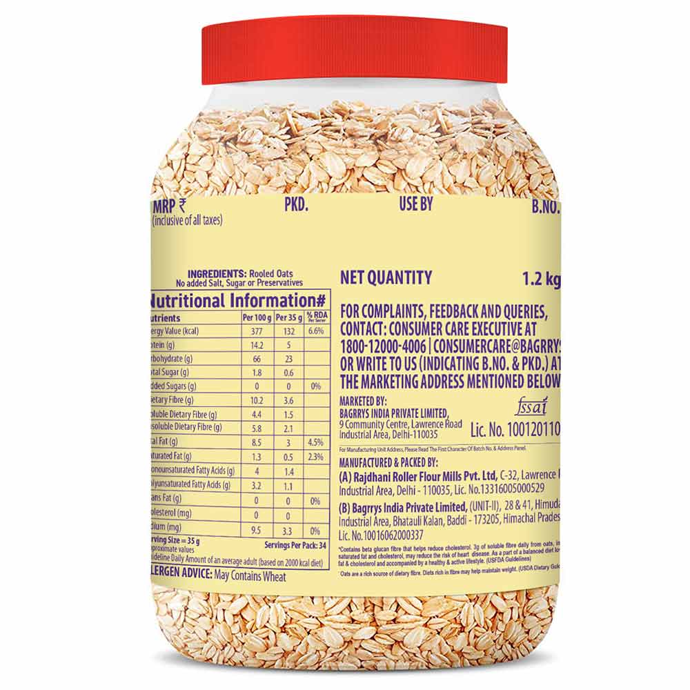 2 - Bagrrys Rolled Oats,  1.2 kg  Unflavoured 