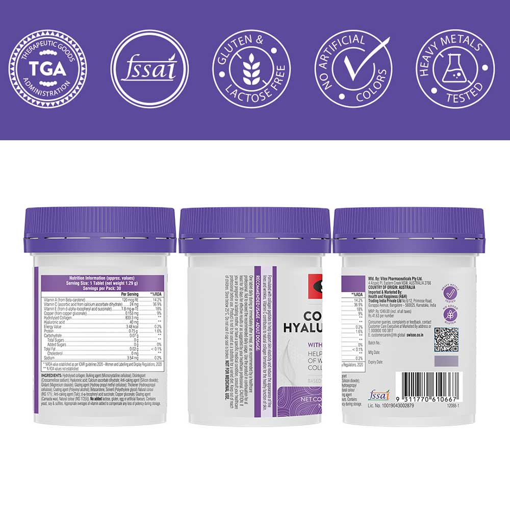 2 - Swisse Beauty Collagen + Hyaluronic Acid,  30 tablet(s)  Unflavoured 