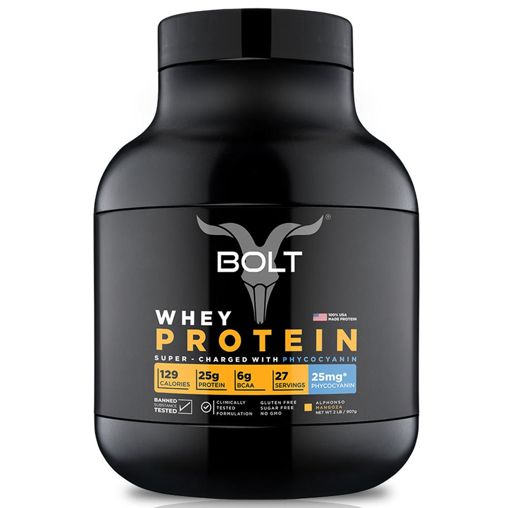 1 - Bolt Whey Protein Super-Charged With Phycocyanin,  2 lb  Alphonso Mangoza 