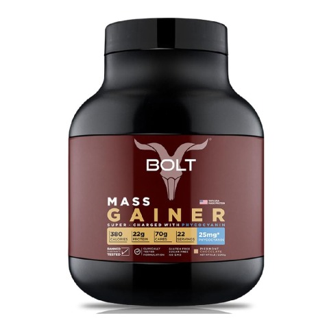 1 - Bolt Mass Gainer Super-Charged With Phycocyanin, 5 lb Piedmont Chocolate