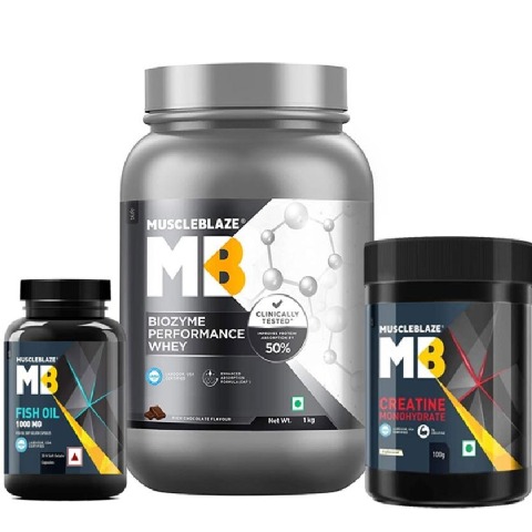 MuscleBlaze Biozyme Performance Whey 2 kg Rich Chocolate & Fish Oil & Creatine Combo