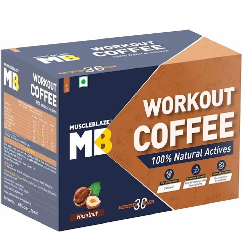 1 - MuscleBlaze Workout Coffee, 30 sachets/pack Hazelnut Coffee with Herbs