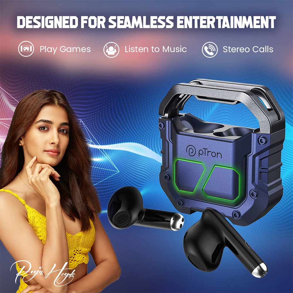 4 - Ptron Bassbuds Xtreme TWS,  Blue & Black 