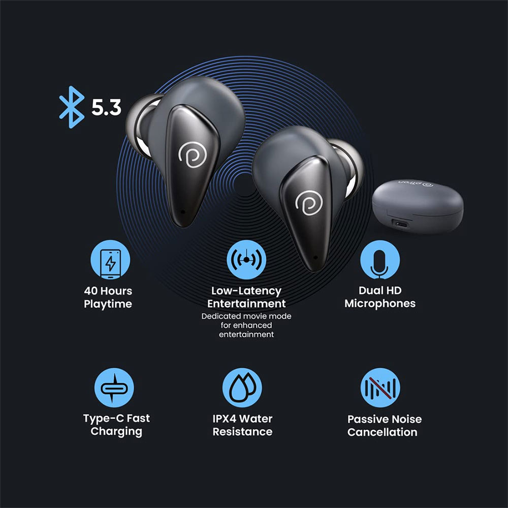 2 - Ptron Bassbuds Wave ENC TWS,  Grey 