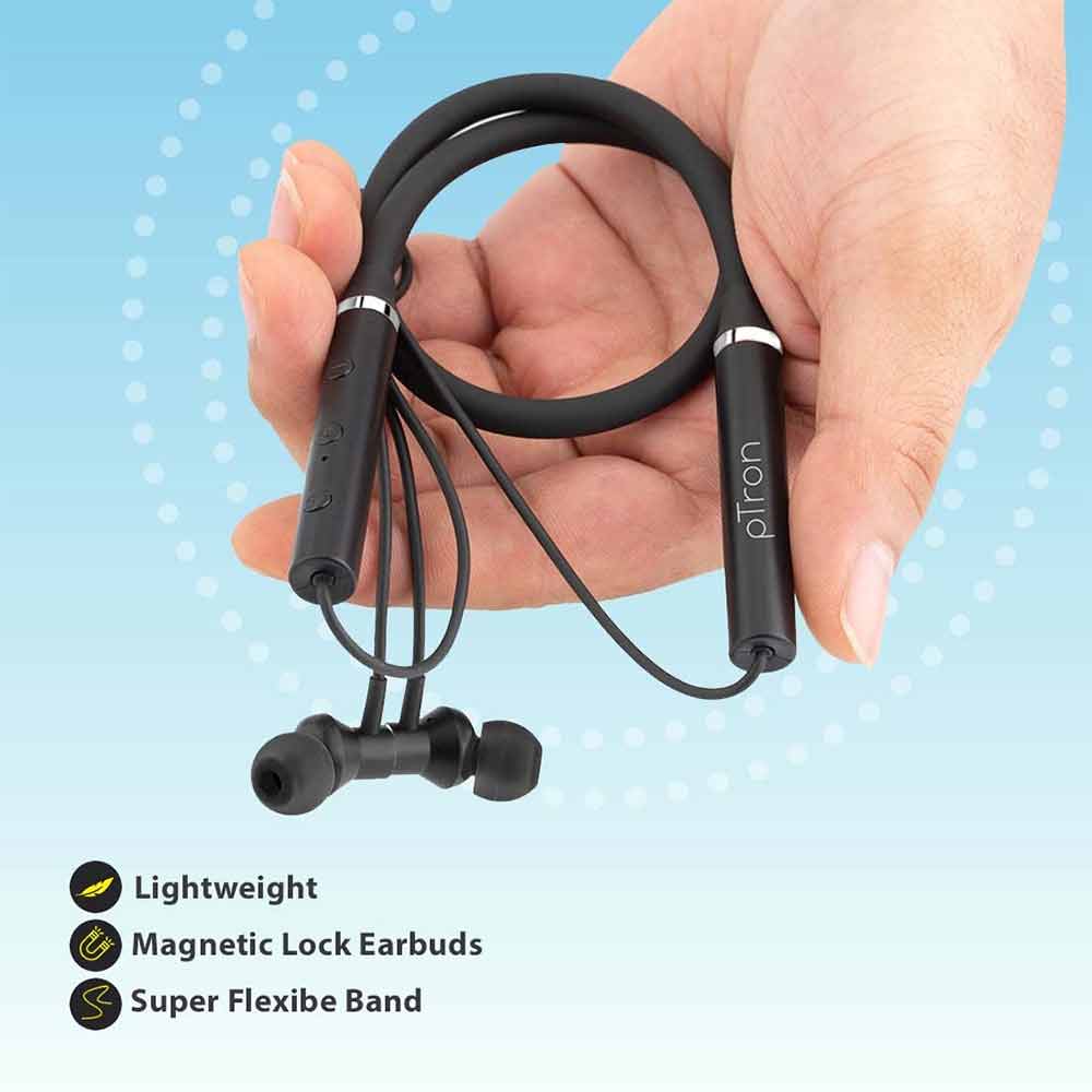 2 - Ptron Tangent Beats Magnetic Wireless Neckband,  Black 