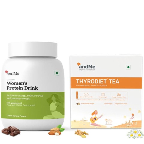 1 - andMe Women's Protein Drink and Thyrodiet Tea Combo,  2 Piece(s)/Pack  Choco Almond & Chamomile Ginger 