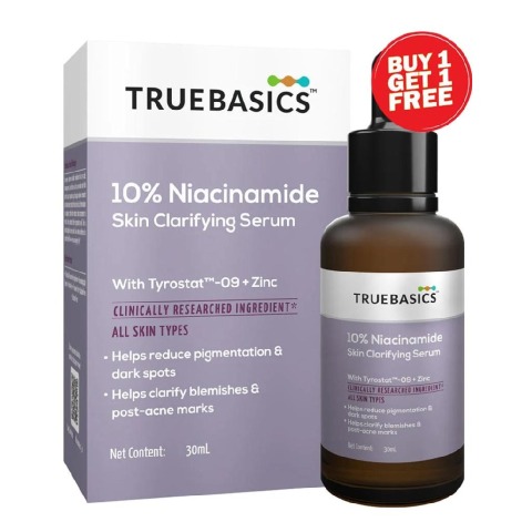 TrueBasics 10% Niacinamide Skin Clarifying Serum with Zinc & Rumex Extract, 30 ml for Pigmentation, Dark Spots, Acne Marks