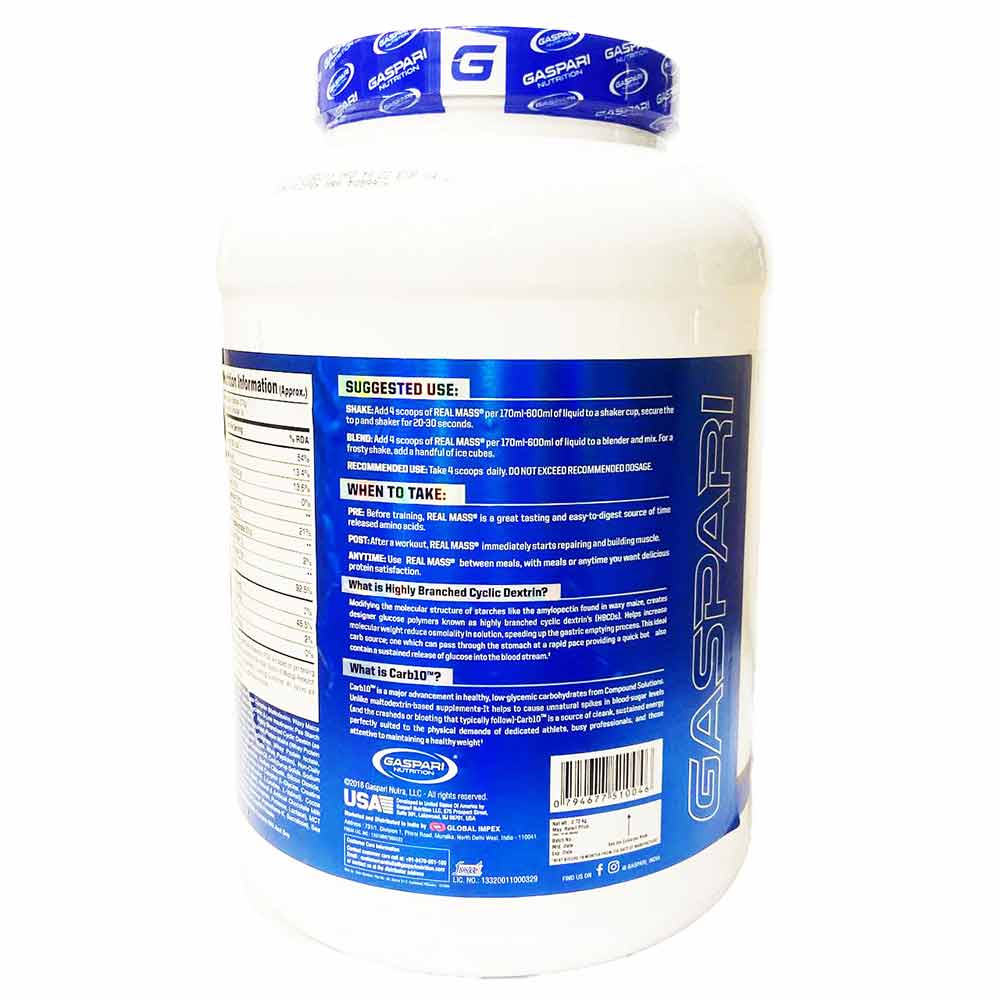 3 - Gaspari Nutrition Real Mass Advanced,  6 lb  Chocolate Milk Shake 