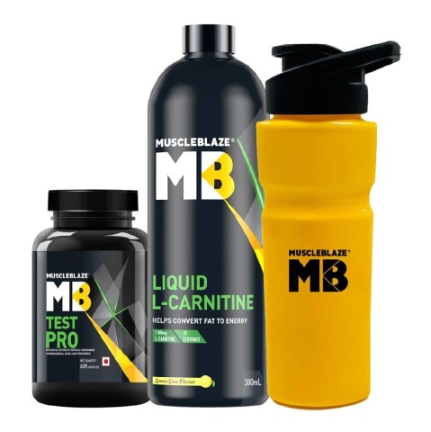 MuscleBlaze Liquid L-Carnitine 300ml & Test Pro 60 Capsules & Sipper Combo