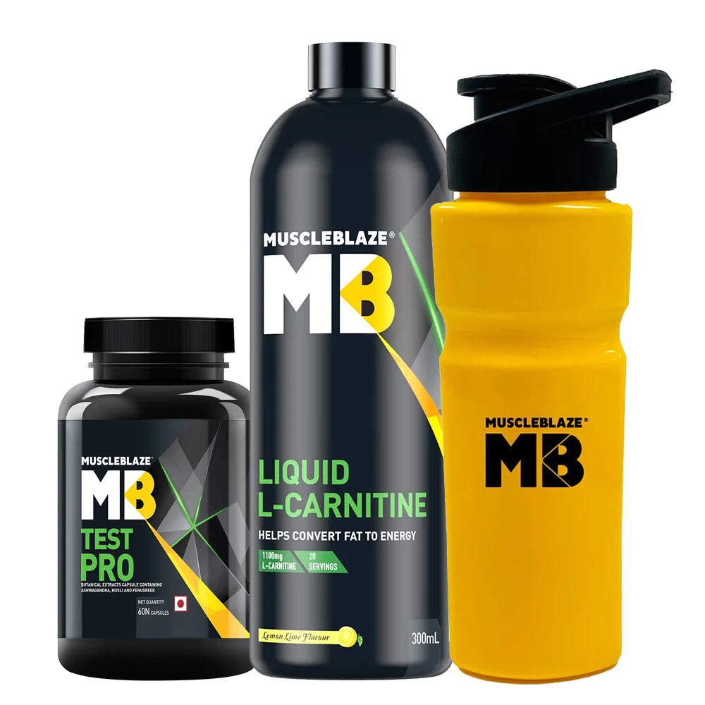 MuscleBlaze Liquid L-Carnitine 300ml & Test Pro 60 Capsules & Sipper Combo