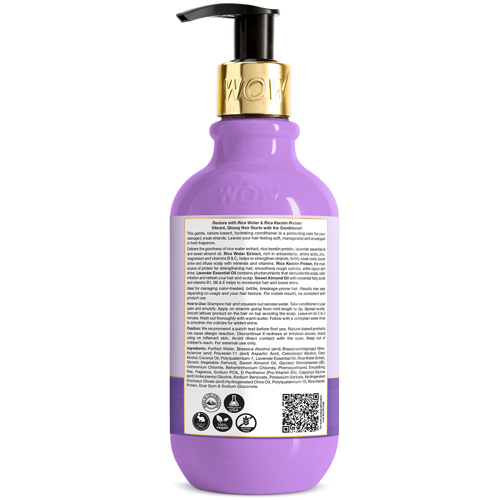 2 - WOW Skin Science Rice Water and Lavender Conditioner,  300 ml  for Brittle & Damaged Hair 